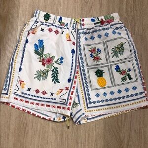 Unique Vintage White Floral Embroidered Men's Cargo Shorts